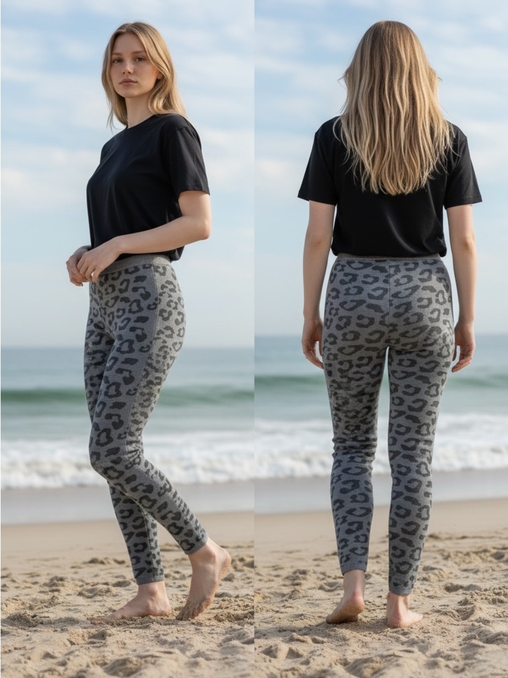 Barefoot Dreams Leopard Ponte Leggings in Gray and Black